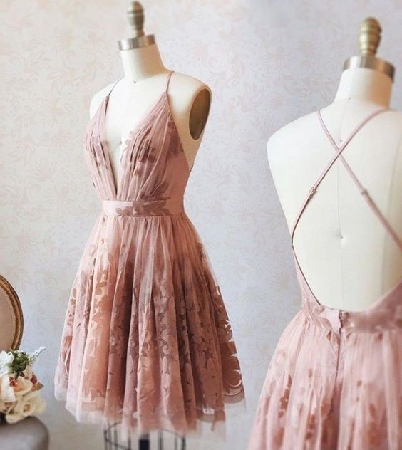Short Homecoming Dress 2021 A Line V Neck Knee Length Tulle Party Dress Summer