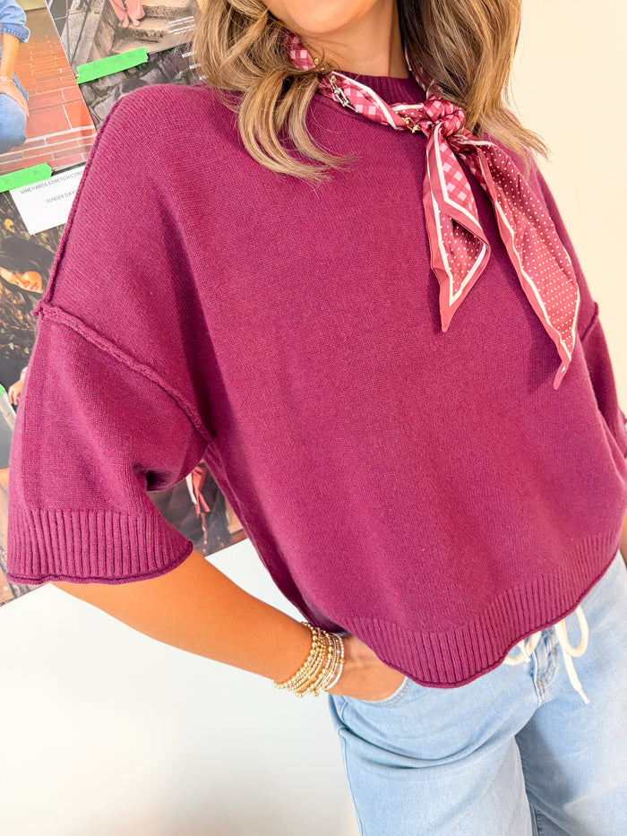 Short Sleeve Sweater - Burgundy