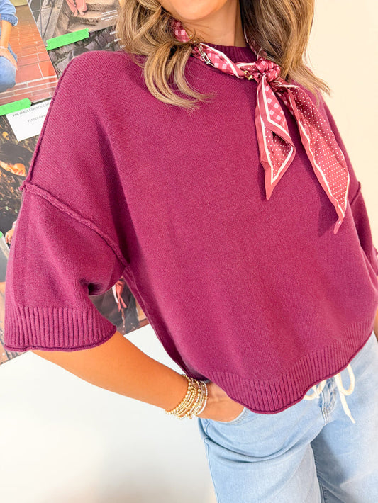 Short Sleeve Sweater - Burgundy