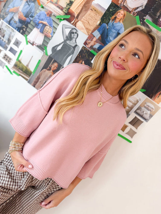 Short Sleeve Sweater - Dusty Pink
