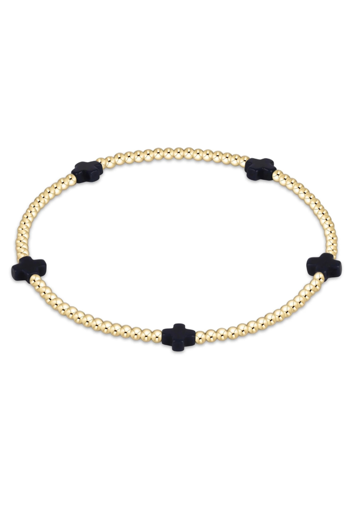 Signature Cross Small 2mm Gold Bracelet- Navy