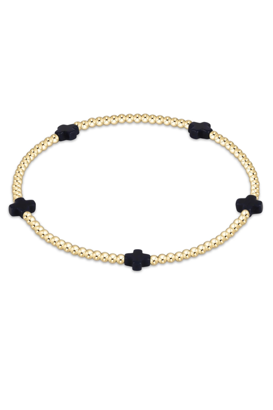 Signature Cross Small 2mm Gold Bracelet- Navy
