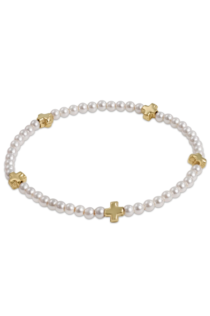Signature Cross Small 3mm Pearl Bracelet - Gold