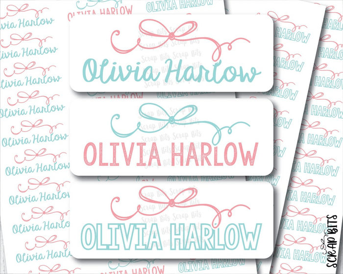 Coquette Signature Doodle Bow Name Labels . Personalized Belonging Labels - Scrap Bits