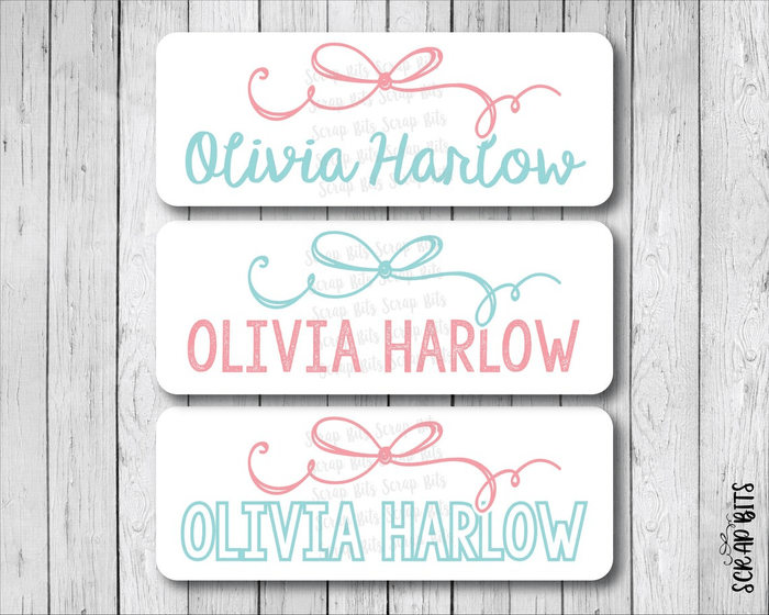 Coquette Signature Doodle Bow Name Labels . Personalized Belonging Labels - Scrap Bits