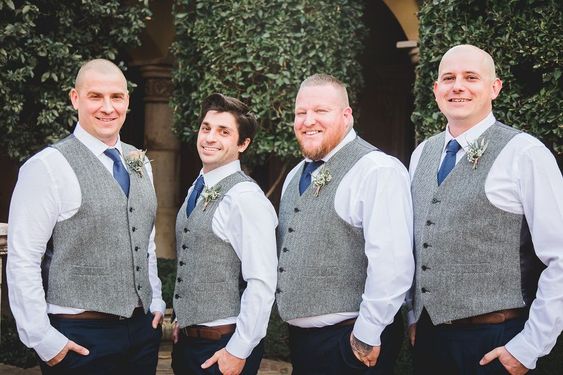 Silver Herringbone & Satin Men's Vest Made to Order Wedding Groomsmen Waistcoat