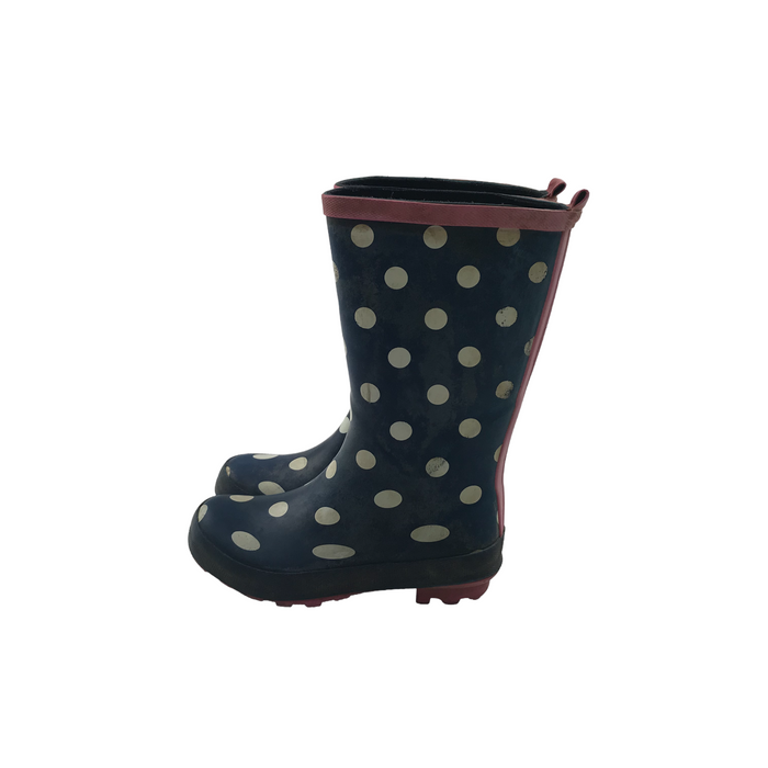 Size UK 11 (jr) navy blue polka dot wellie boots