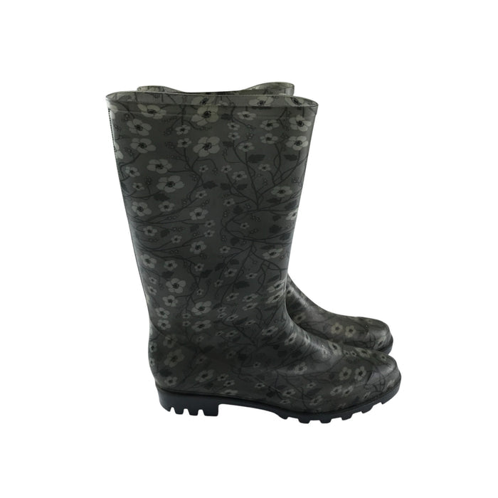 Size UK 7  black and grey floral wellie boots