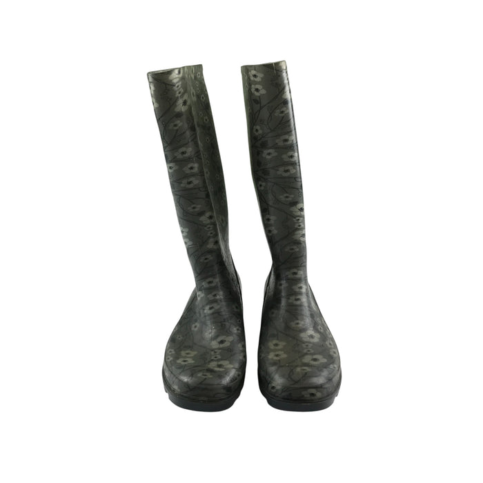 Size UK 7  black and grey floral wellie boots