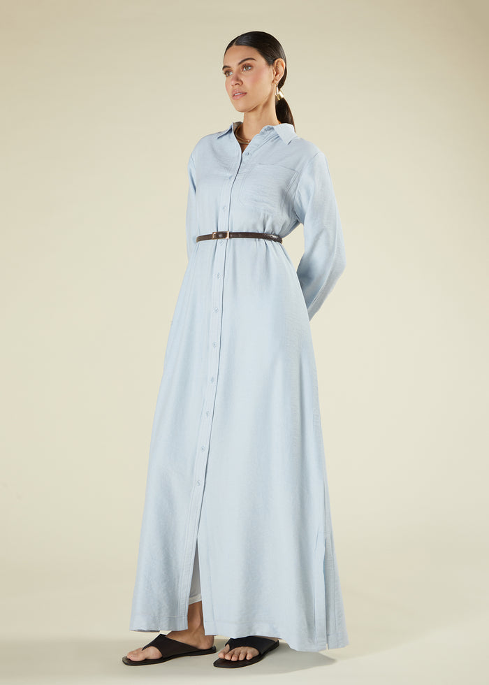 Sky Blue Cotton Maxi Shirt