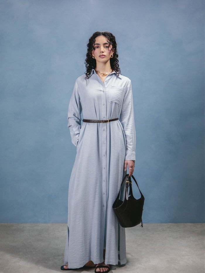 Sky Blue Cotton Maxi Shirt