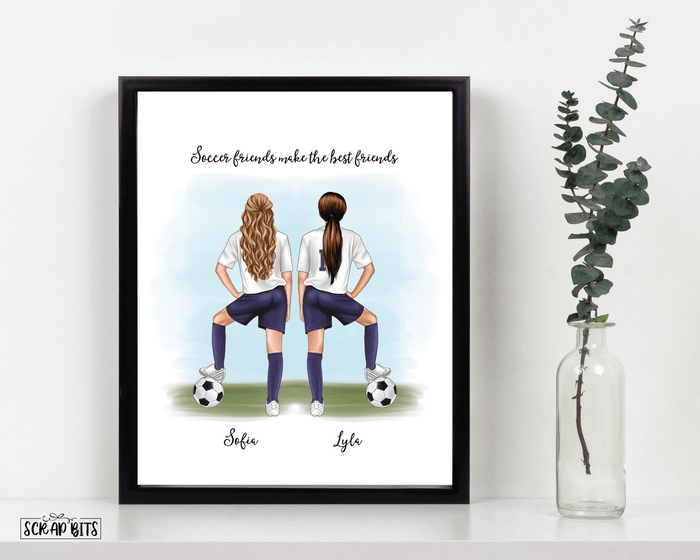 Soccer Best Friends, Custom Soccer Female Soccer Print . Personalized Digital Portrait Print - Scrap Bits