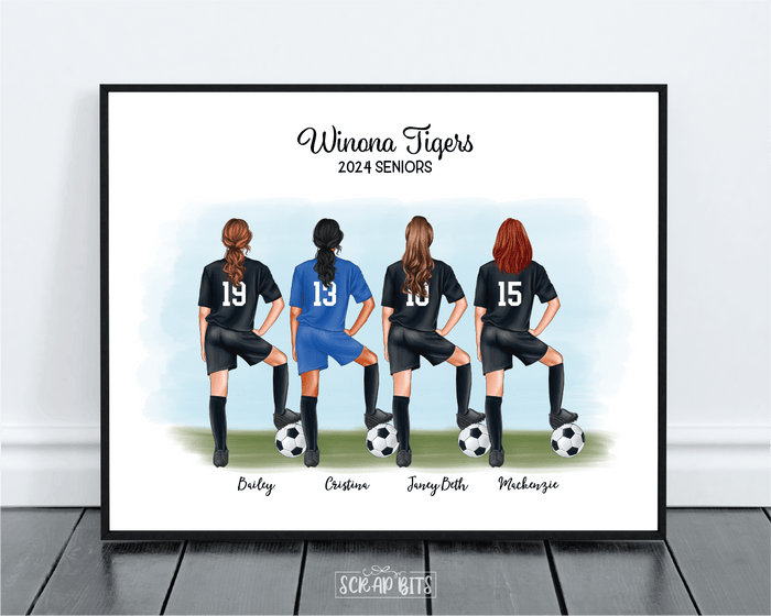 Soccer Best Friends, Custom Soccer Female Soccer Print . Personalized Digital Portrait Print - Scrap Bits