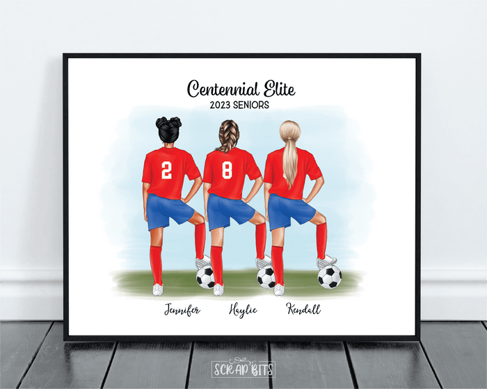 Soccer Best Friends, Custom Soccer Female Soccer Print . Personalized Digital Portrait Print - Scrap Bits