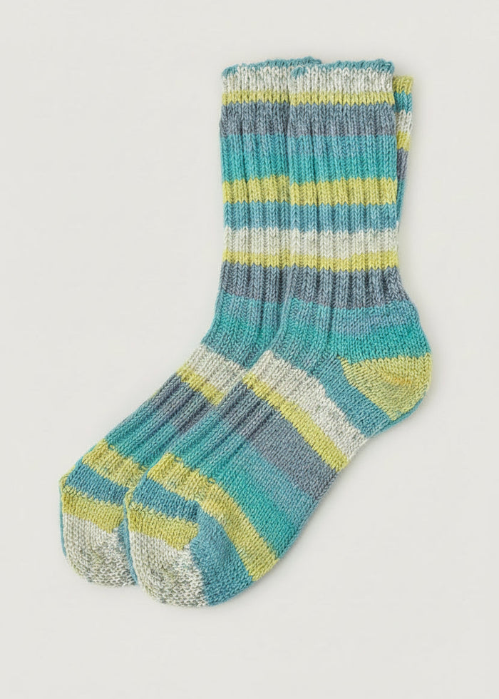 Soft Merino Wool Fair Isle Socks  | Grey Green Blue Yellow