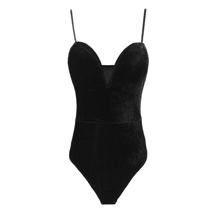 Spaghetti Straps Velvet Bodysuit Top Leotard