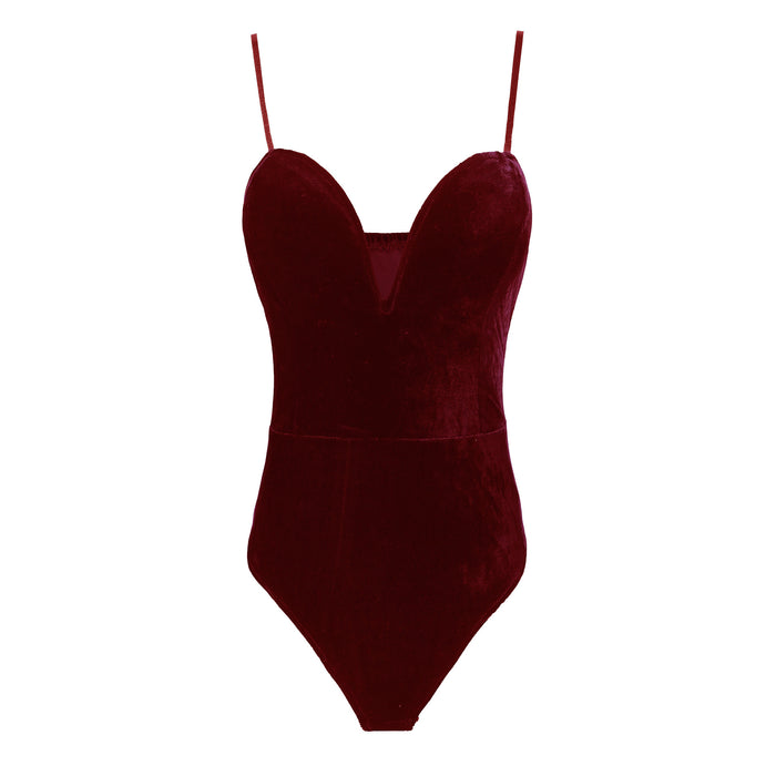 Spaghetti Straps Velvet Bodysuit Top Leotard