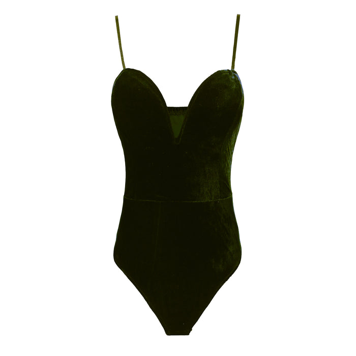 Spaghetti Straps Velvet Bodysuit Top Leotard