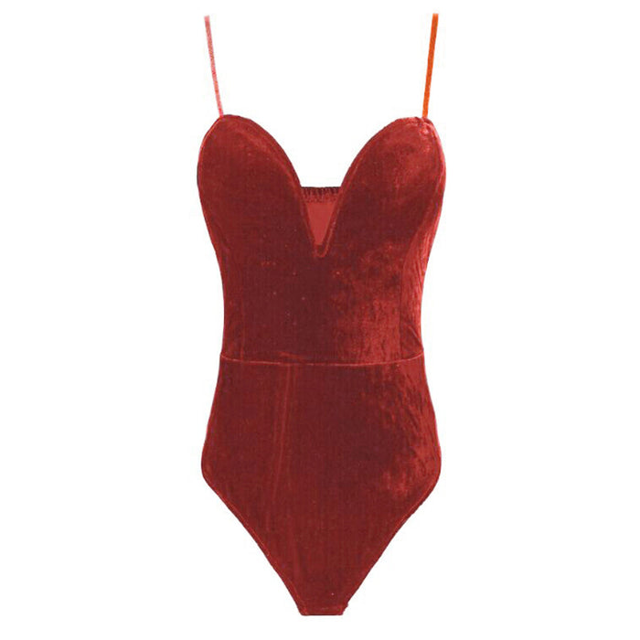 Spaghetti Straps Velvet Bodysuit Top Leotard