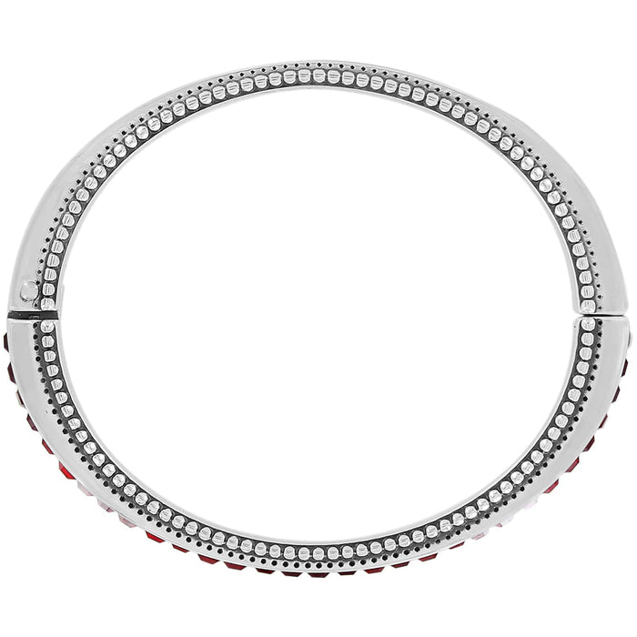 Brighton bangle bracelet shown from the back with silver-plated beaded edges and red crystal accents on a white background