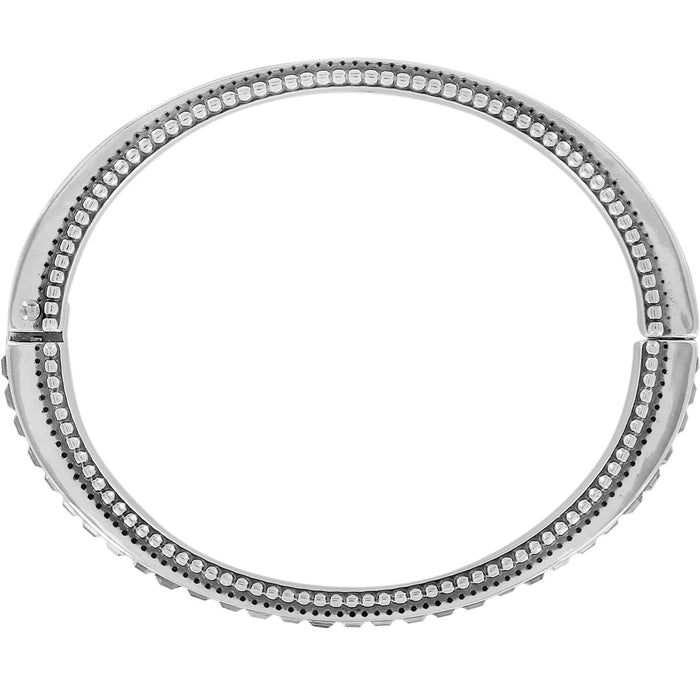 Brighton bangle bracelet shown from the back with silver-plated beaded edges and hinged closure on a white background