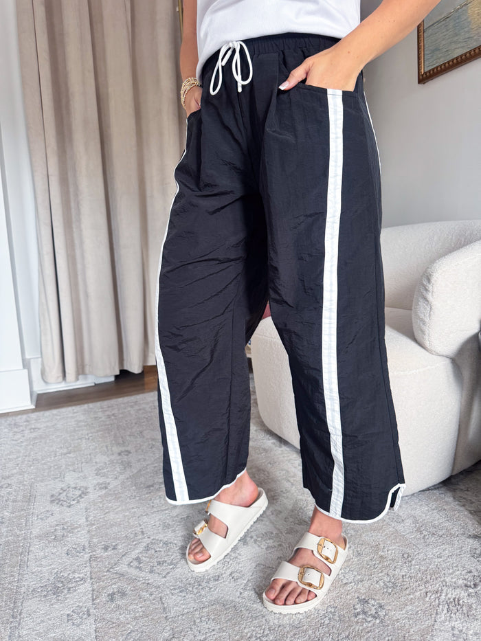 Mittoshop Sporty Stripe Nylon Pants - Black/White – women's bottoms
