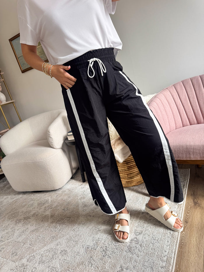 Mittoshop Sporty Stripe Nylon Pants - Black/White – women's bottoms