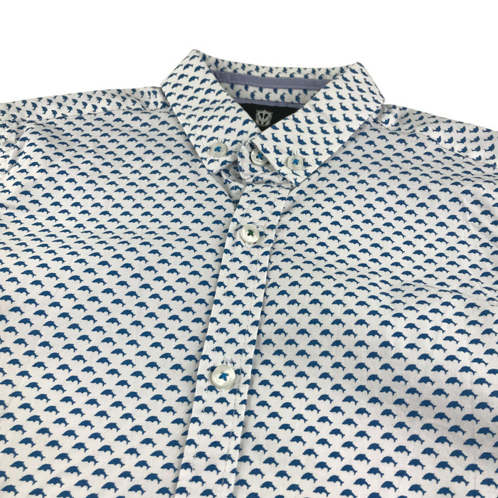 Steel & Jelly 9-10 years white with blue print shirt