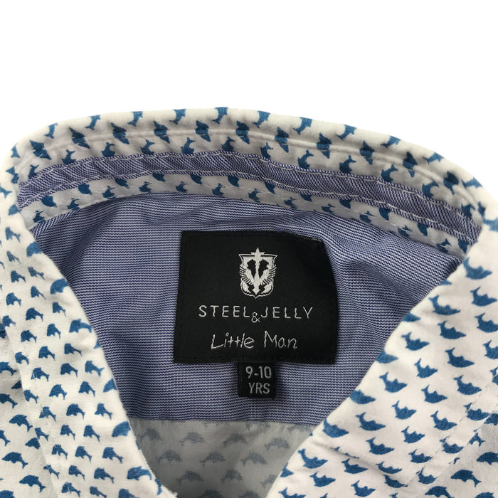 Steel & Jelly 9-10 years white with blue print shirt