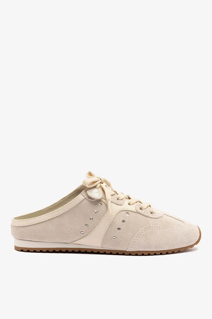 Stella Mule In Mushroom Grey Suede and Ivory Leather Sneaker Larroudé 5 Mushroom Grey