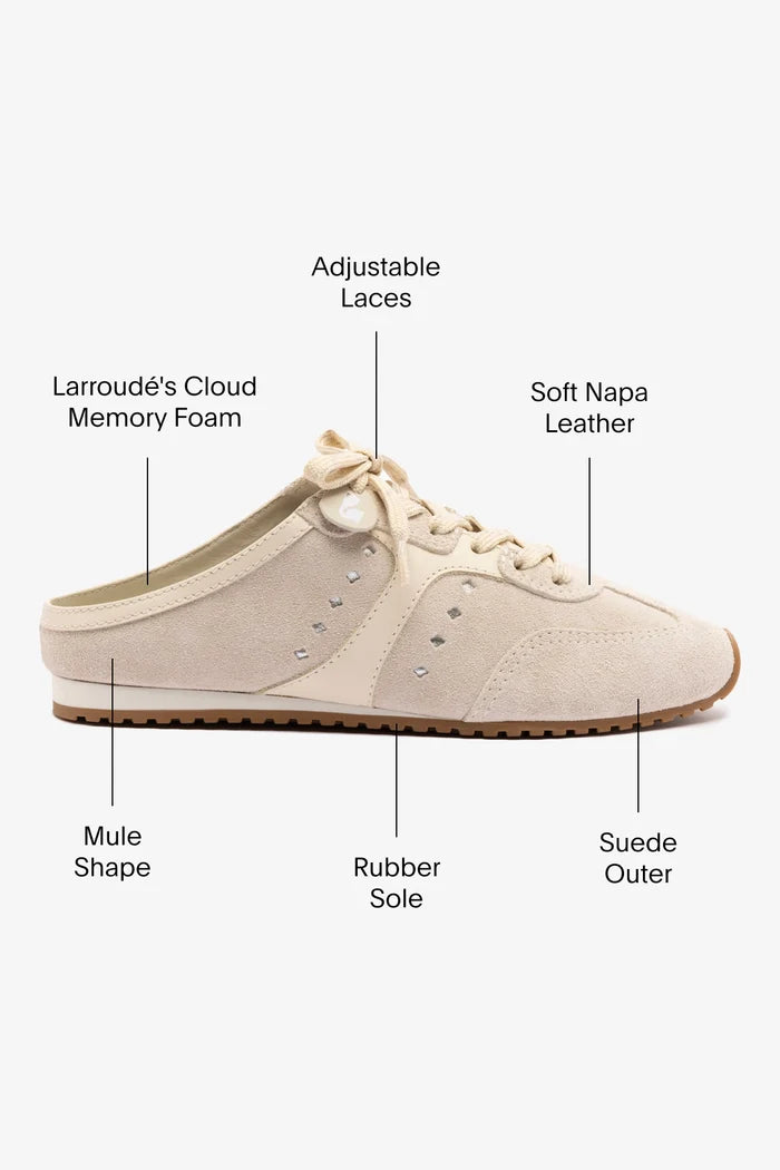 Stella Mule In Mushroom Grey Suede and Ivory Leather Sneaker Larroudé