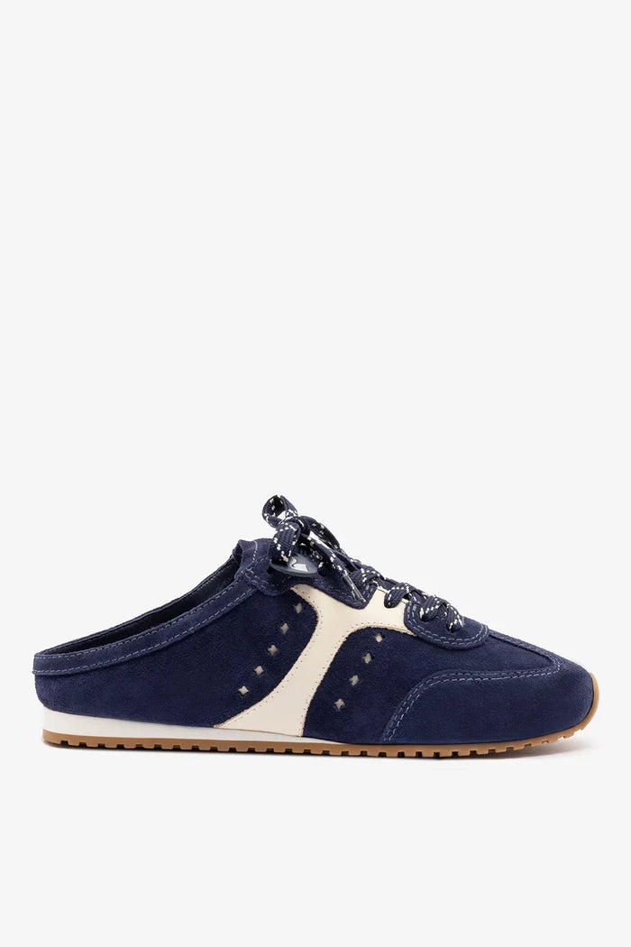Stella Mule In Navy Suede and Ivory Leather Sneaker Larroudé 5 Navy