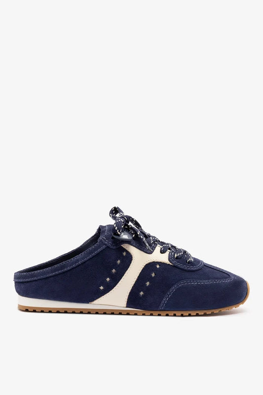 Stella Mule In Navy Suede and Ivory Leather Sneaker Larroudé 5 Navy