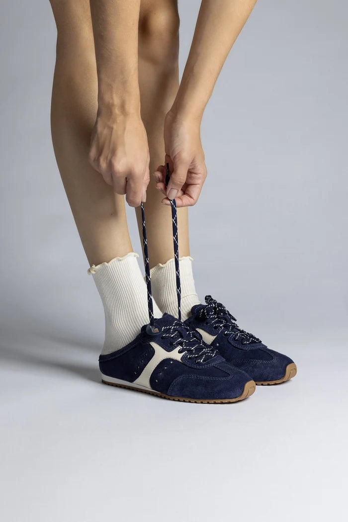 Stella Mule In Navy Suede and Ivory Leather Sneaker Larroudé