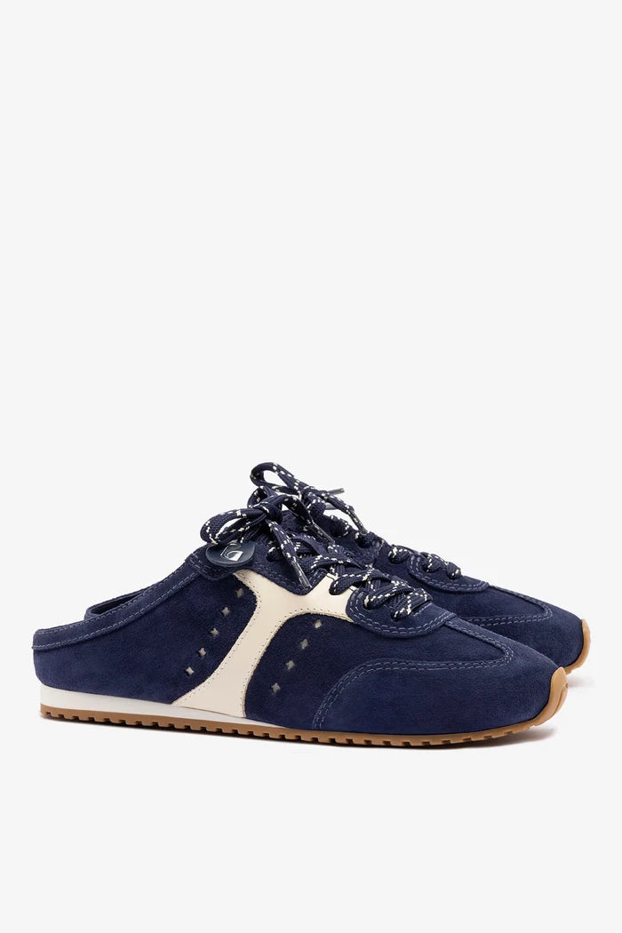 Stella Mule In Navy Suede and Ivory Leather Sneaker Larroudé