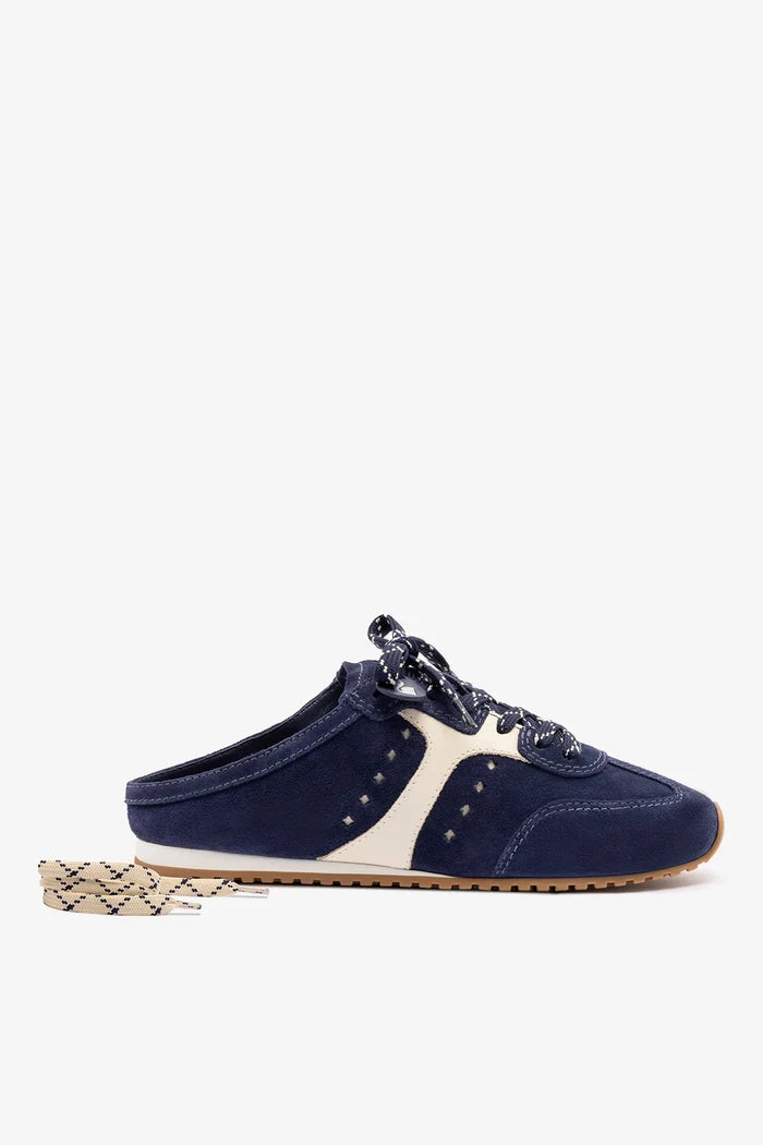 Stella Mule In Navy Suede and Ivory Leather Sneaker Larroudé