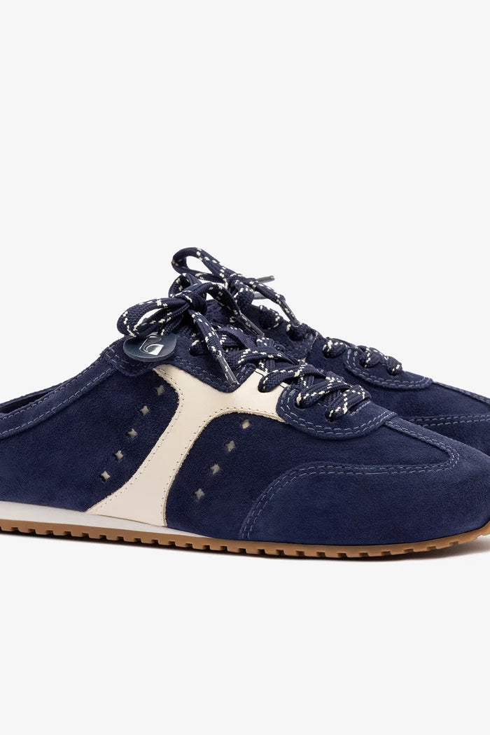 Stella Mule In Navy Suede and Ivory Leather Sneaker Larroudé