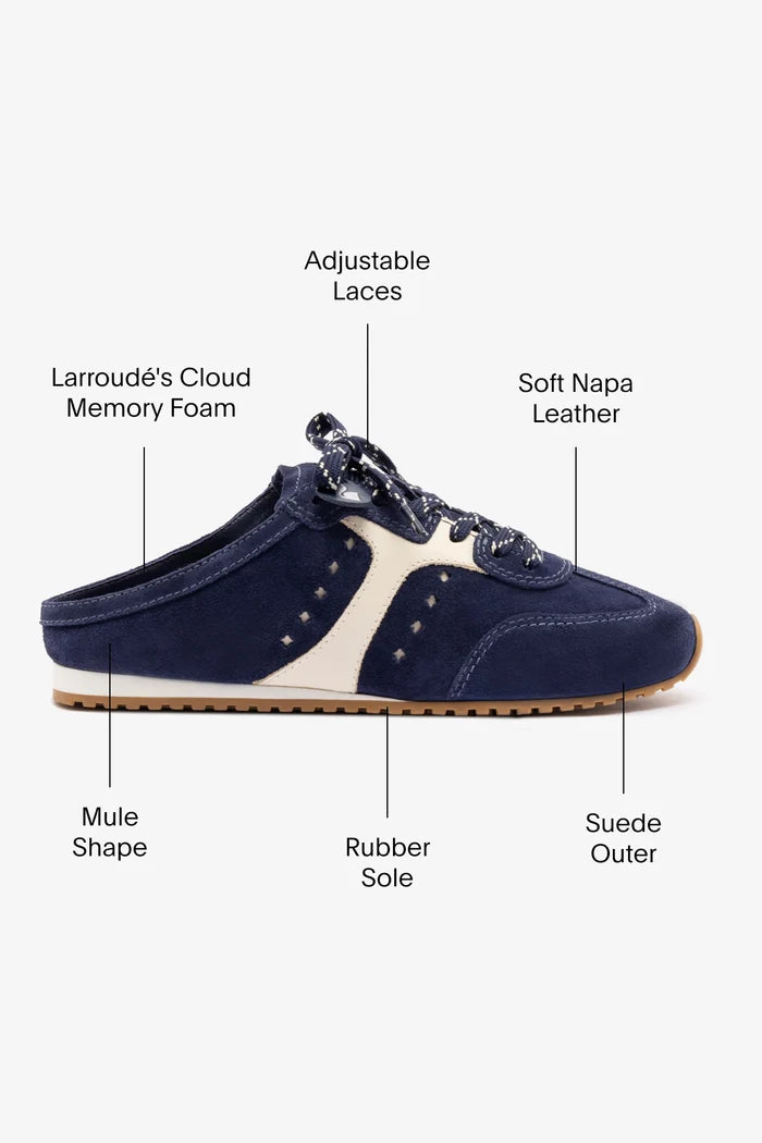 Stella Mule In Navy Suede and Ivory Leather Sneaker Larroudé