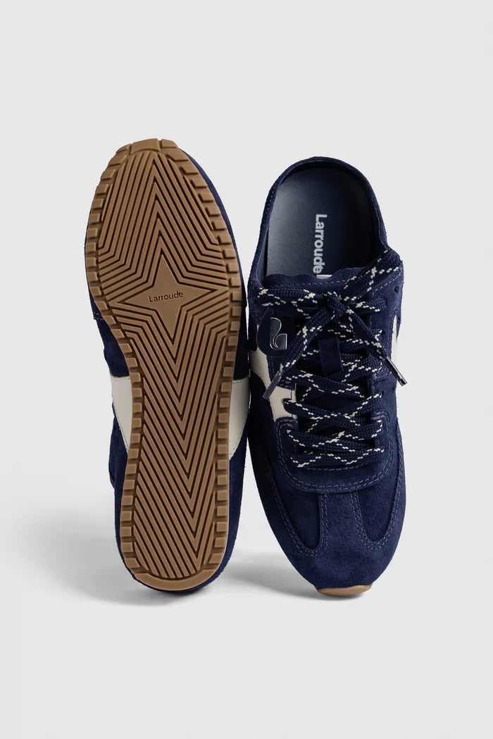 Stella Mule In Navy Suede and Ivory Leather Sneaker Larroudé