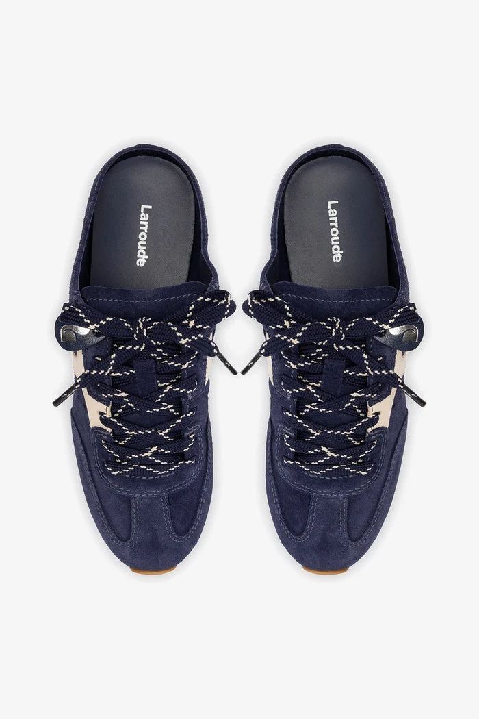 Stella Mule In Navy Suede and Ivory Leather Sneaker Larroudé