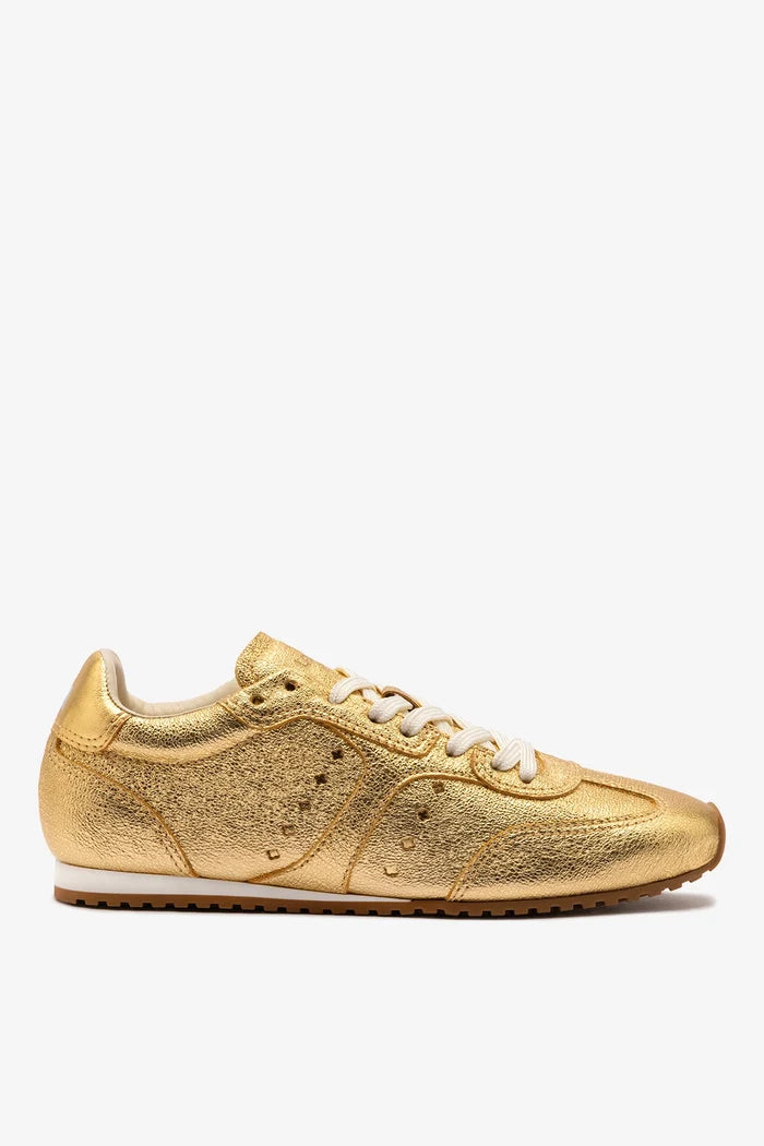 Stella Sneaker In Gold Metallic Leather Sneaker Larroudé