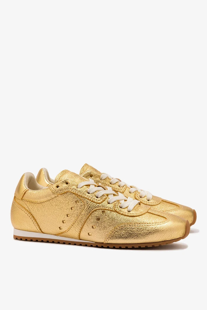 Stella Sneaker In Gold Metallic Leather Sneaker Larroudé