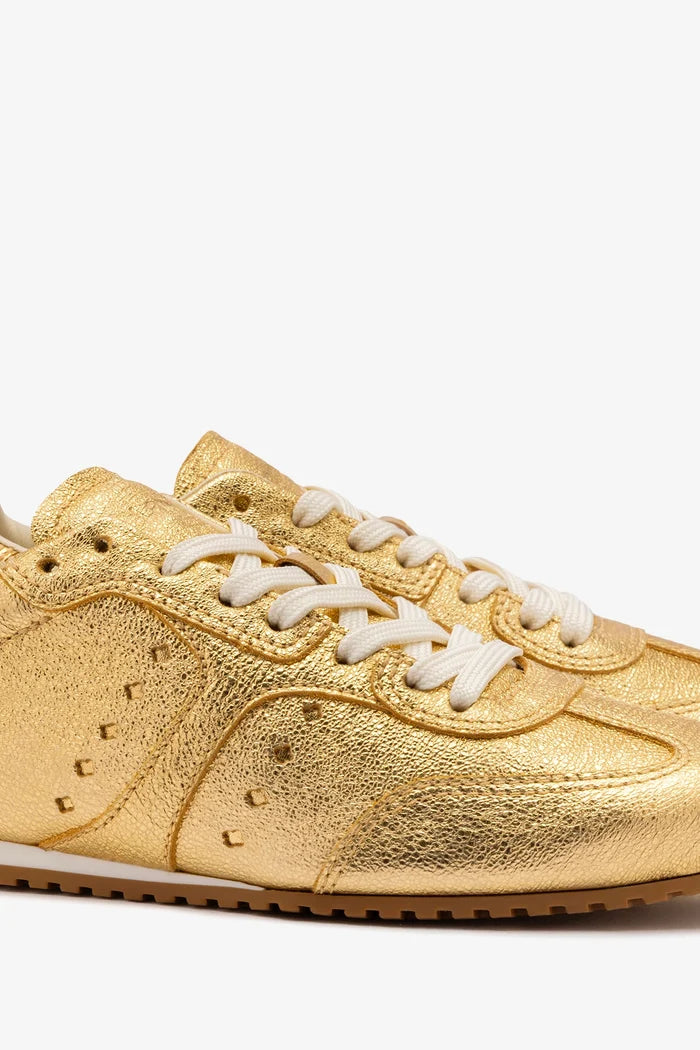 Stella Sneaker In Gold Metallic Leather Sneaker Larroudé