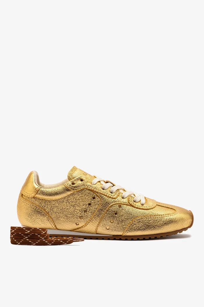 Stella Sneaker In Gold Metallic Leather Sneaker Larroudé