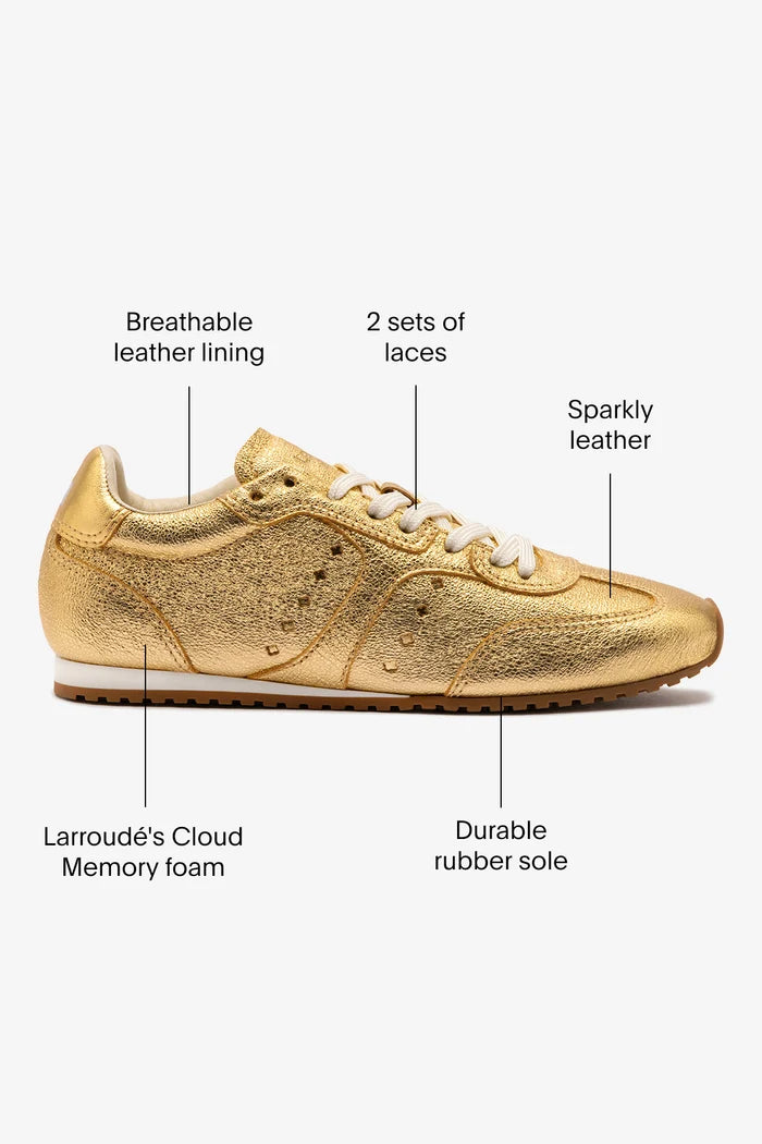 Stella Sneaker In Gold Metallic Leather Sneaker Larroudé