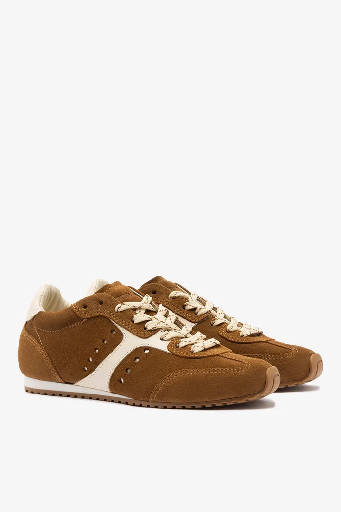 Stella Sneaker In Russet Suede and Ivory Leather Sneaker Larroudé