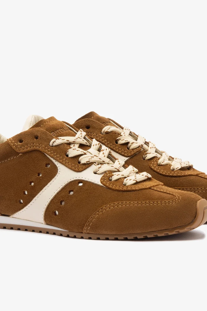 Stella Sneaker In Russet Suede and Ivory Leather Sneaker Larroudé