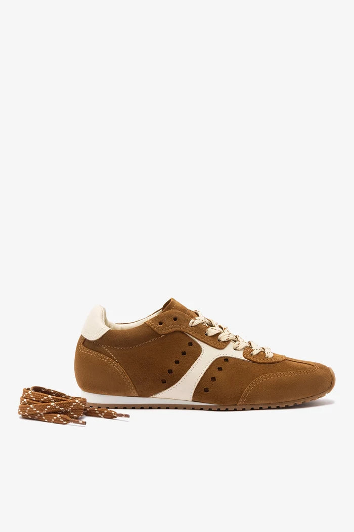 Stella Sneaker In Russet Suede and Ivory Leather Sneaker Larroudé
