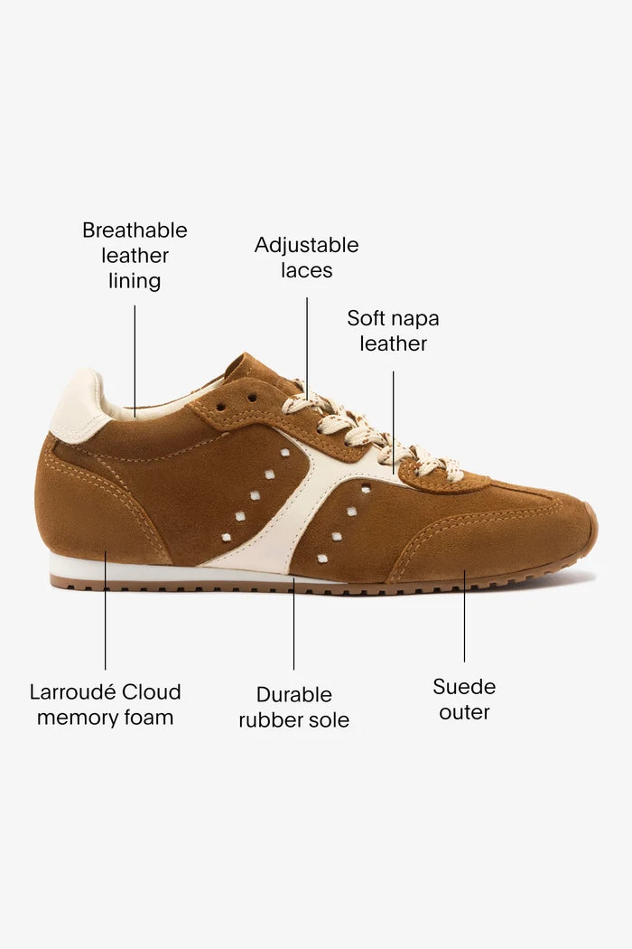 Stella Sneaker In Russet Suede and Ivory Leather Sneaker Larroudé