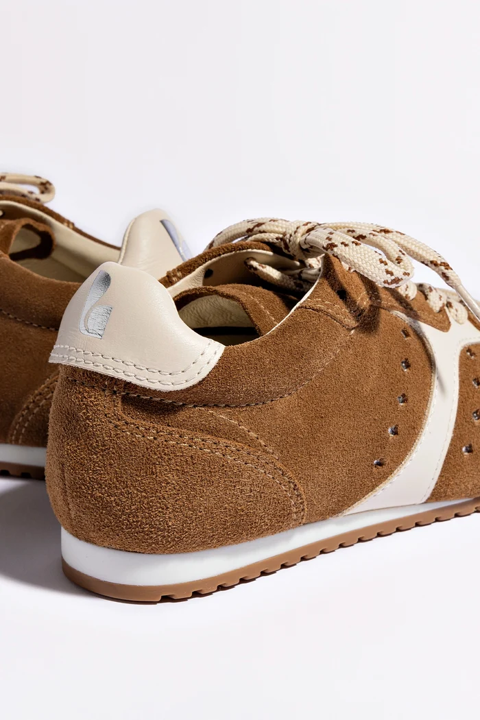 Stella Sneaker In Russet Suede and Ivory Leather Sneaker Larroudé